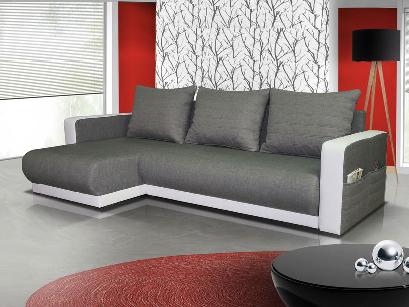 Rohová sedací souprava Fyna (šedá + bílá) (L)