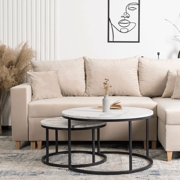 Set 2 konferenčních stolků Delito Max (mramor bílý + černá)