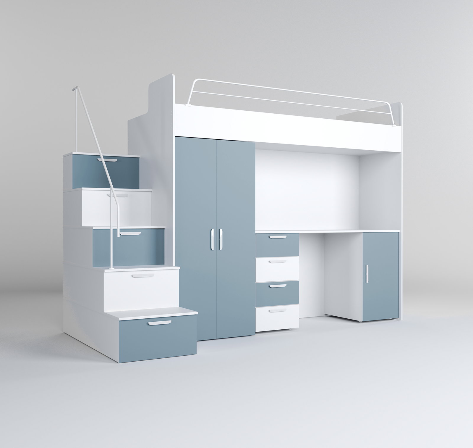 Dětská postel Ruby IV S (bílá + mlhavá světle modrá) (s rošty)