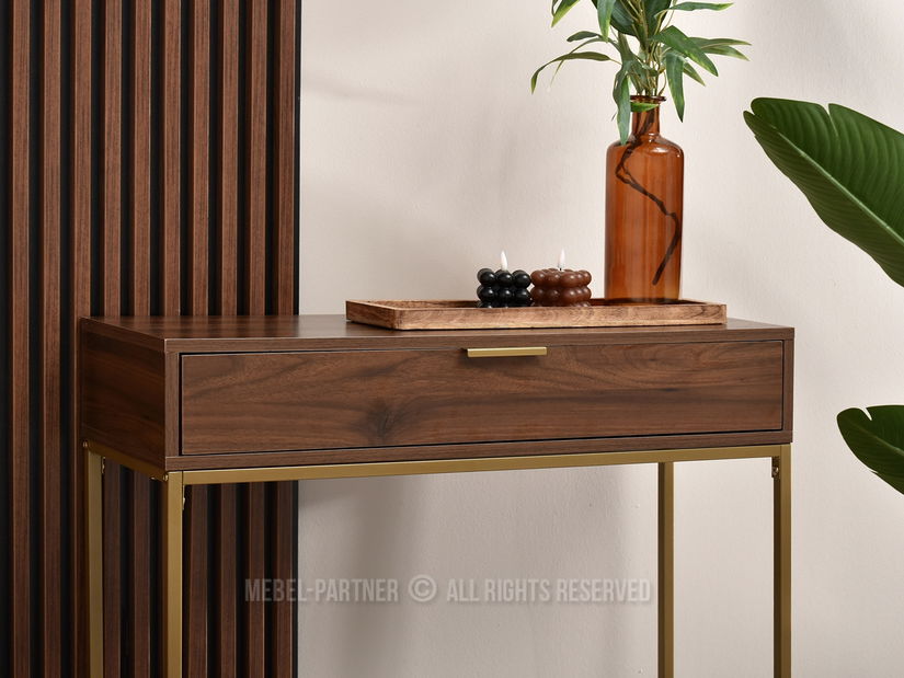 Konzolový stolek Norma M (ořech + zlatá)