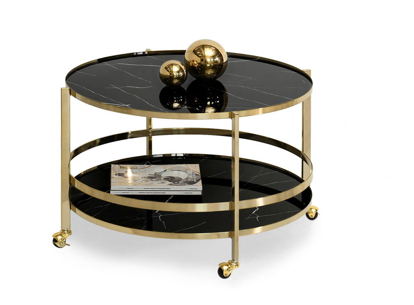 Konferenční stolek Chici (černý mramor + zlatá)