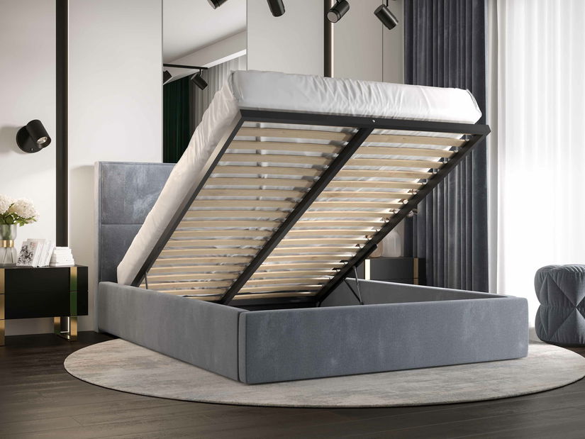 Manželská postel 140 cm Alfonso (modrá) (s roštem a úložným prostorem)