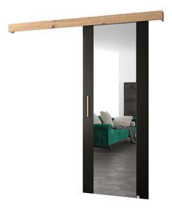 Posuvné dveře 90 cm Sharlene II (černá matná + dub artisan + zlatá) (se zrcadlem)