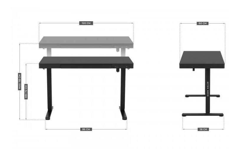 Elektricky nastavitelný PC stolek Legend 8.2 (černá)