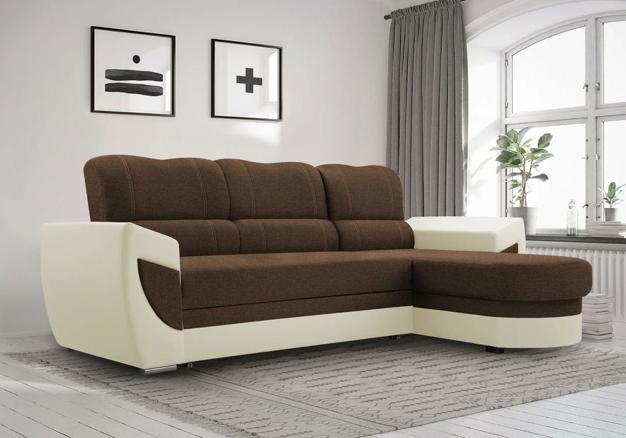 Rohová sedacia súprava Trento (tmavohnědá + béžová) (L)
