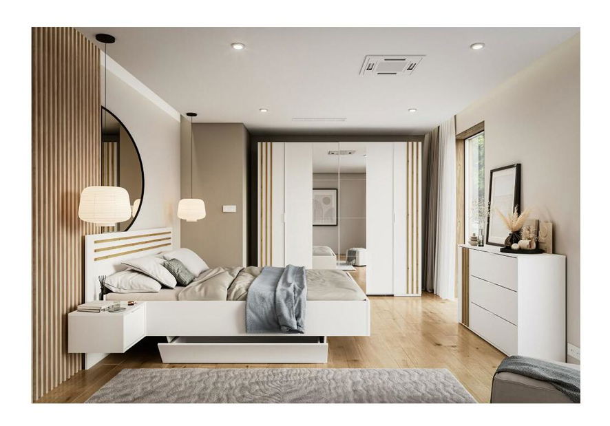 Set postel a 2 ks nočních stolků Frens (bílá + dub artisan)