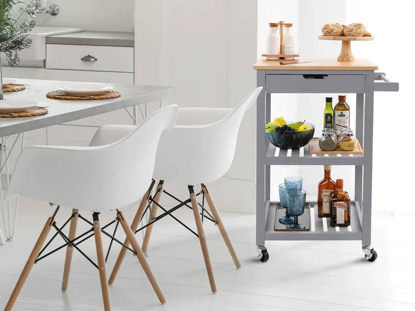 Servírovací vozík Alba (šedá + přírodní)