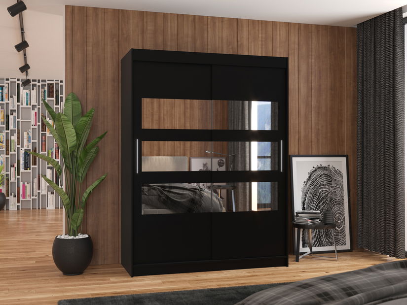 Šatní skříň Fioren (černá) (se zrcadlem)