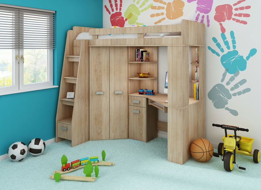 Rohová patrová postel Antresola (L) Sonoma