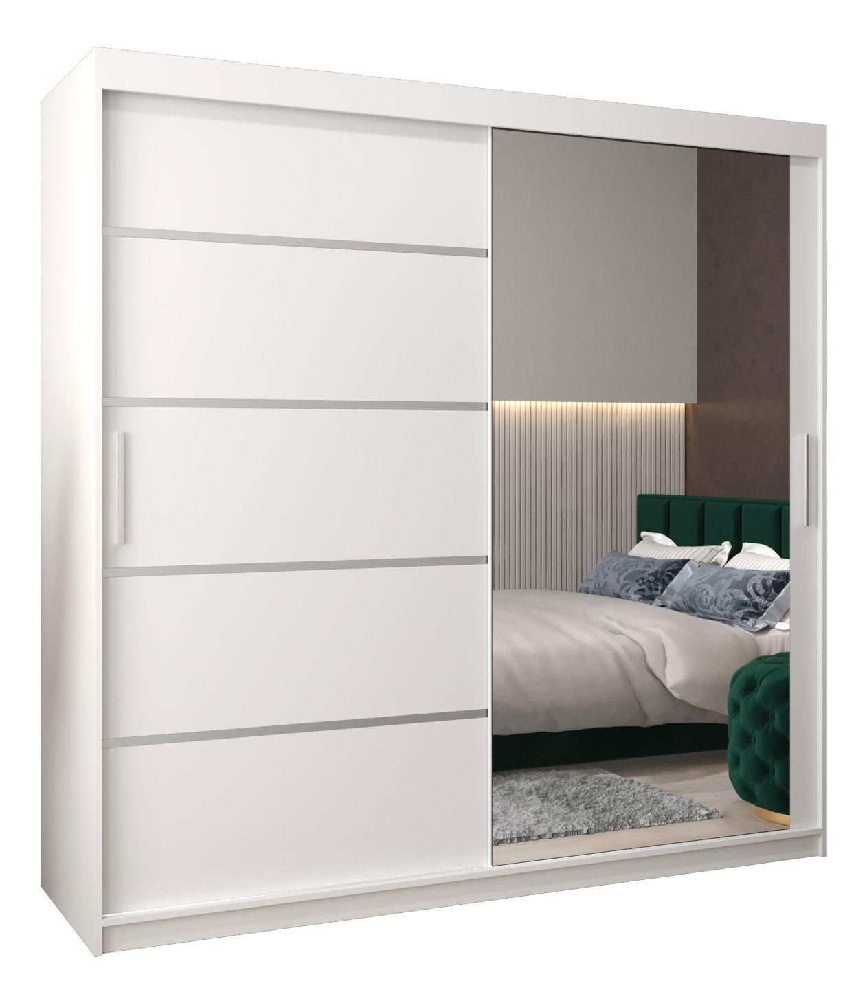 Šatní skříň 250 cm se zrcadlem Verika 2 250 (bílá)