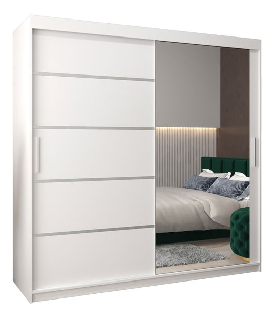Šatní skříň 250 cm se zrcadlem Verika 2 250 (bílá)