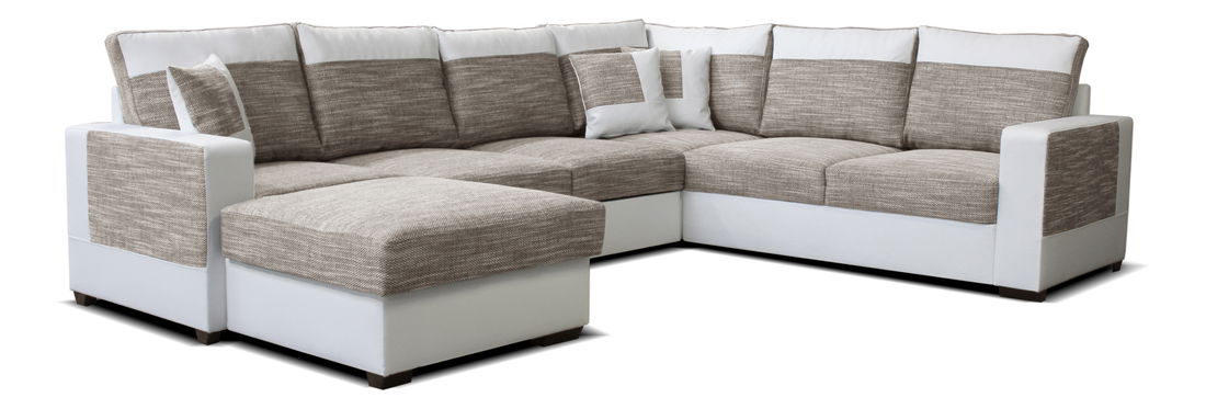 Rohová sedací souprava U Mega L+2F+A+2 (béžová + bílá) (L)