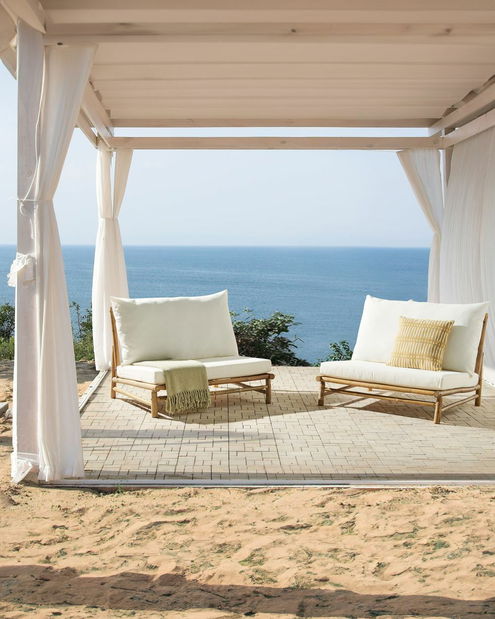  Set 2 ks zahradních židlí Theta (světlé dřevo + bílá)