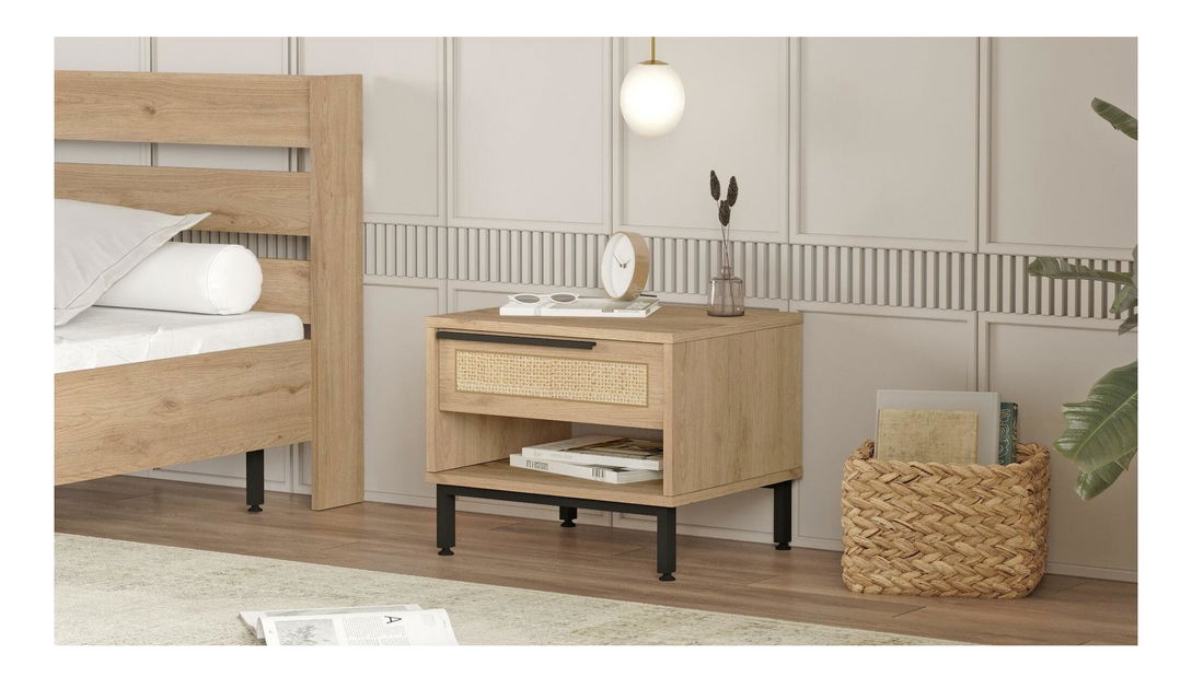 Noční stolek Otto 14 (ořech + dub + černá)