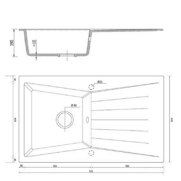 Kuchyňský dřez Ragod (černá + textura) (se 2 otvory pro baterii) (P)