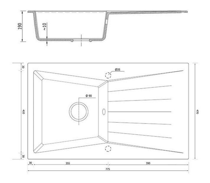 Kuchyňský dřez Ragod (černá + textura) (bez otvoru pro baterii) (P)