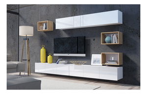 Obývací stěna Calabria C31 WHITE (bílá + dub zlatý) (bez osvětlení)