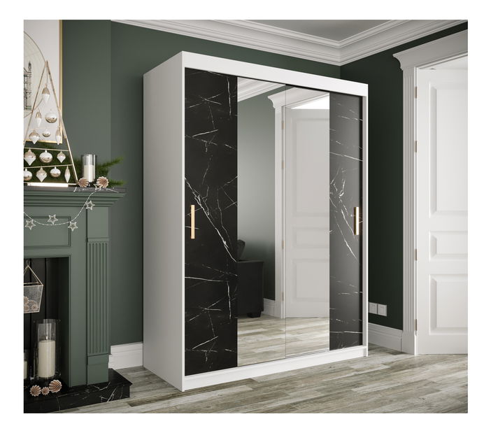 Šatní skříň 150 cm Marbelo T1 (matná bílá + černý mramor)