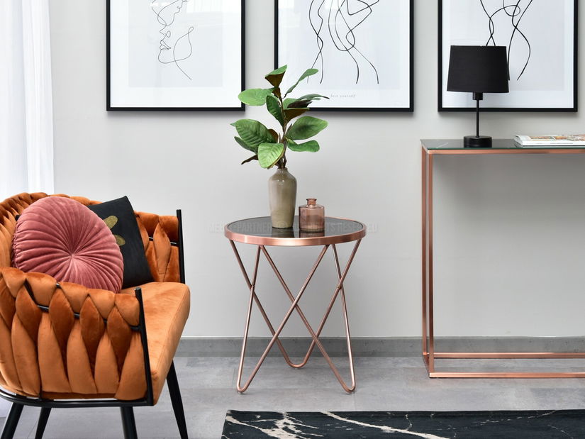 Konferenční stolek Armin S (černý mramor + měděná)