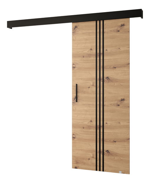 Posuvné dveře 90 cm Sharlene V (dub artisan + černá matná + černá)