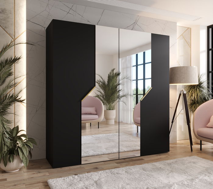 Šatní skříň Alaris 2 200 (černá + zlatá) (se zrcadlem)
