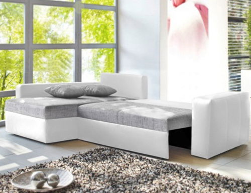 Rohová sedací souprava Manter bílá + šedá (L)