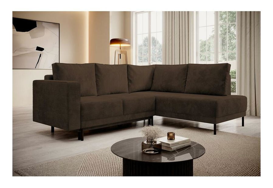 Rohová sedací souprava Rodriguez (P) (tmavobéžová + černá)