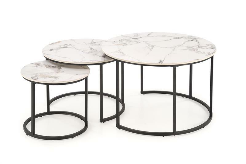 Set 2 ks. konferenčních stolků Inesz (béžový mramor + bílá)