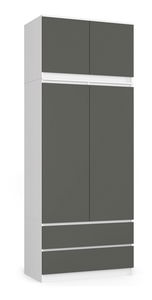 Šatní skříň Submarino (bílá + grafitová) (s nástavbou)