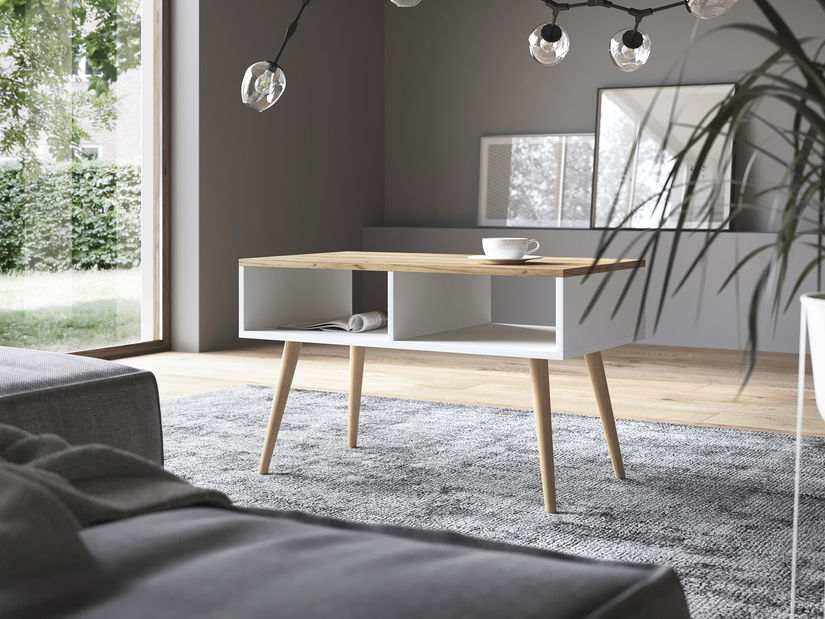 Konferenční stolek Shanti (bílá + dub zlatý) *výprodej