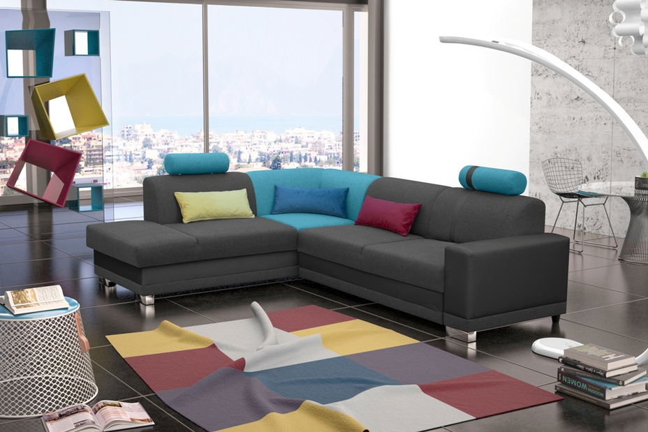 Rohová sedací souprava Virgo (modrá + šedá) (L)