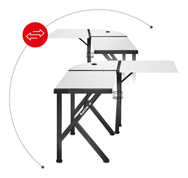 Rohový PC stolek Hyperion 6.3 (černá + bílá)