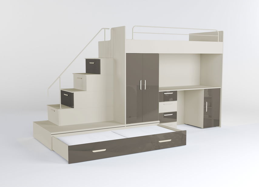 Dětská postel Ruby V (kašmír + lesk šedý) (s rošty)