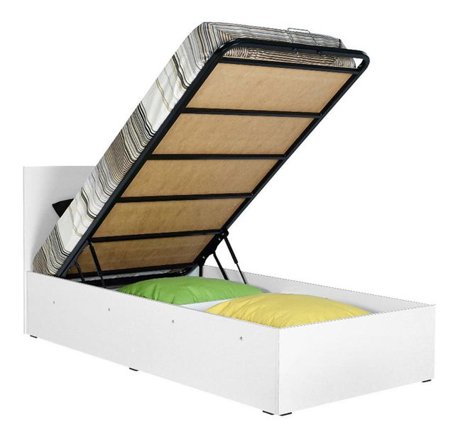 Jednolůžková postel 90 cm Kalabora (s roštem) (s úl. prostorem) (bílá)