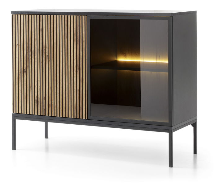 Vitrína Silvano K104 (černá + dub wotan) (s LED osvětlením)