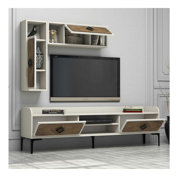 Sestava nábytku do obývacího pokoje Simba (ořech + krémová)