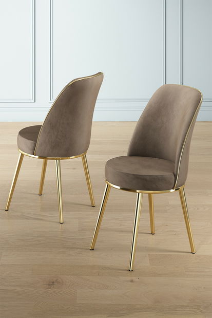 Set 2 ks. jídelních židlí Pufenda (cappuccino + zlatá)