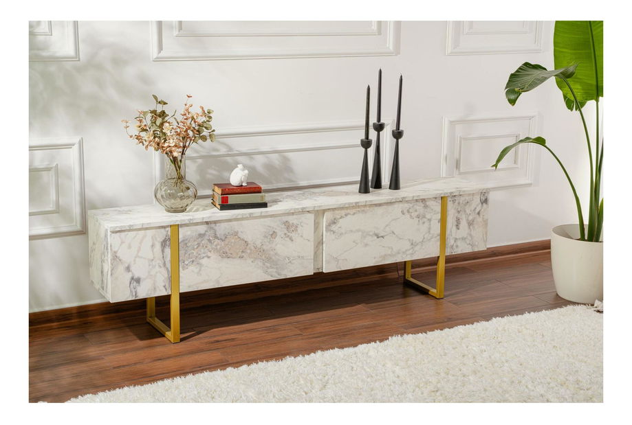 TV skříňka Seronitta (Mramor + zlatá)