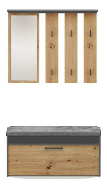 Předsíňová sestava Puntuable 1 (antracit + dub artisan) (se zrcadlem)
