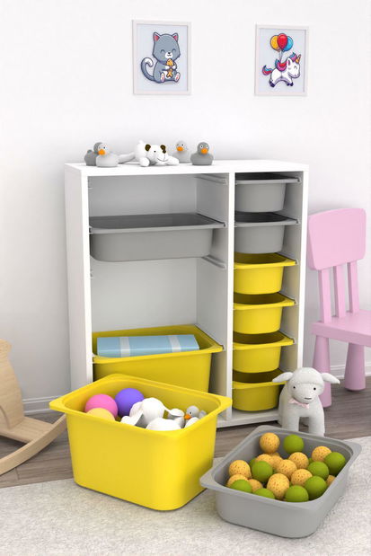 Organizér na hračky Dremonka 10 (bílá + šedá + žlutá)