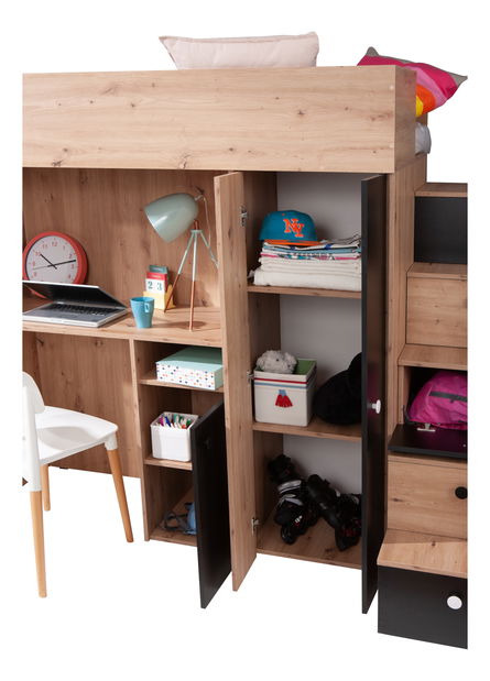 Dětská kombinovaná postel 90 cm Sami 14 (dub artisan + matná černá + bílá madla)