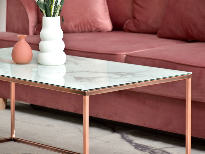 Konferenční stolek Bella Xl (bílý mramor + měděná)