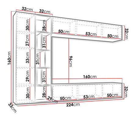 Obývací stěna Leření (bílá + grafit)
