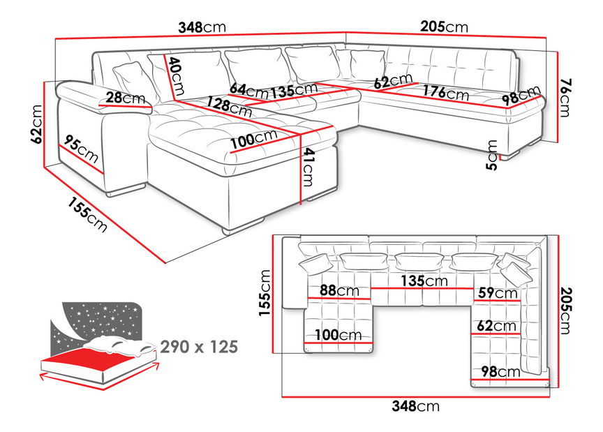Rohová sedačka U Talina s funkcí spaní (L) (ekokůže Soft 011 + Majorka 03)