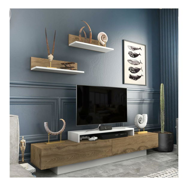 Obývací stěna Lusalona (bílá + dub)