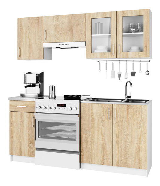 Kuchyňská sestava 180 cm Lula TYP1 B (bílá + dub sonoma)