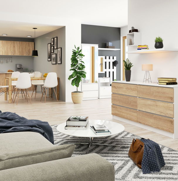 Komoda Koa III (bílá + dub sonoma)