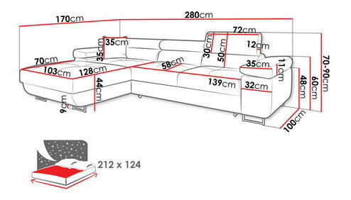 Rohová sedačka Terazuro Mini (šedá + bílá) (s úl. prostorem) (L)