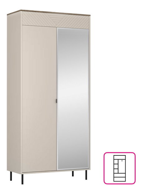 Skříň Explicaba 2D40 (kašmír + dub castello) (se zrcadlem)