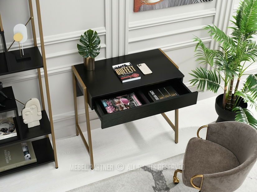 PC stolek Norway (černé dřevo + zlatá)